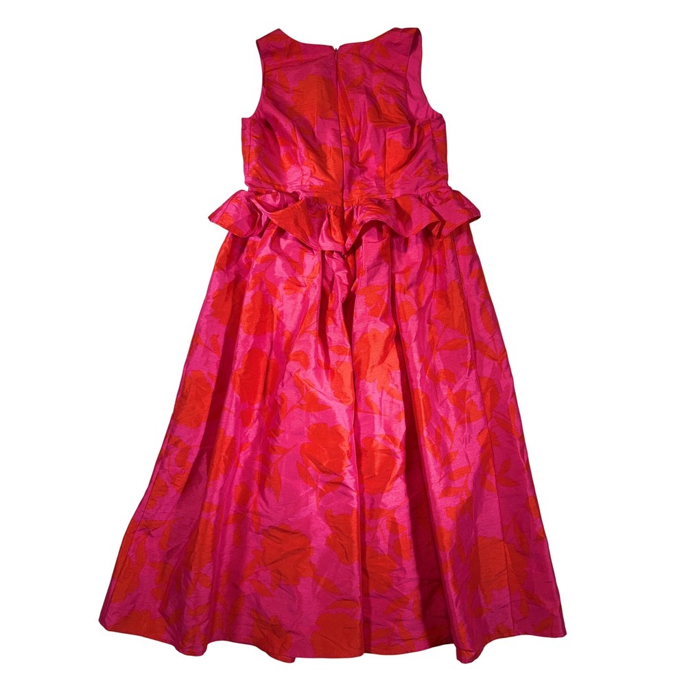Kate Spade New York Floral Maxi Dress Pink Red Sleeveless V Neck Ruffle Peplum - Picture 2 of 5